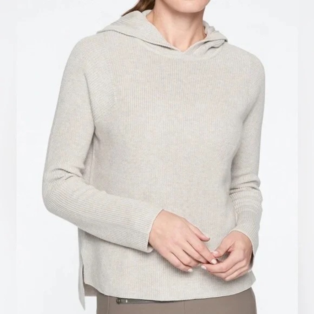 Athleta Women's Rest Day Hooded Sweater Tencel Cream Size Small Discolorations